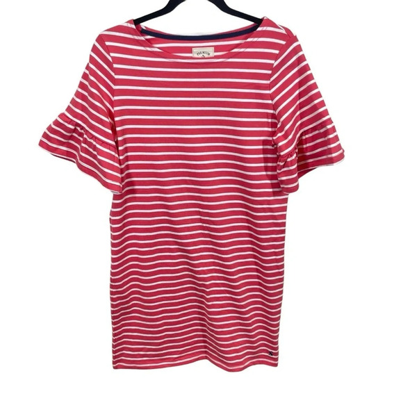 Joules Sienna Dress size 6 Stripe T-Shirt Jersey Flare Sleeves coral striped - Picture 1 of 8
